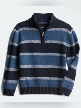 COMMERCE Darrell Long Sleeve Quarter Zip Sweater Striped Navy & Blue